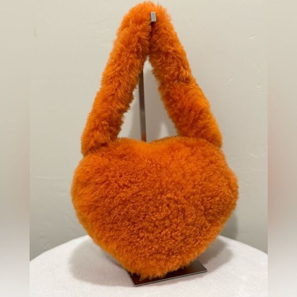 Stunning Orange Multi Use Bag & Premium Shearling Leather Heart Shaped Crossbody - Picture 5 of 16